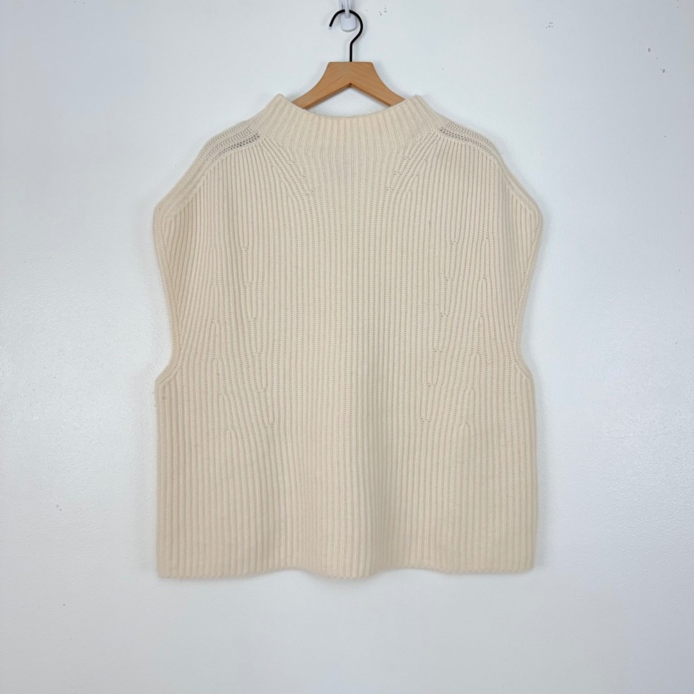 Banana Republic Oversized Sweater Vest M/L Cream Mock Neck Cashmere Merino Wool - Picture 12 of 13